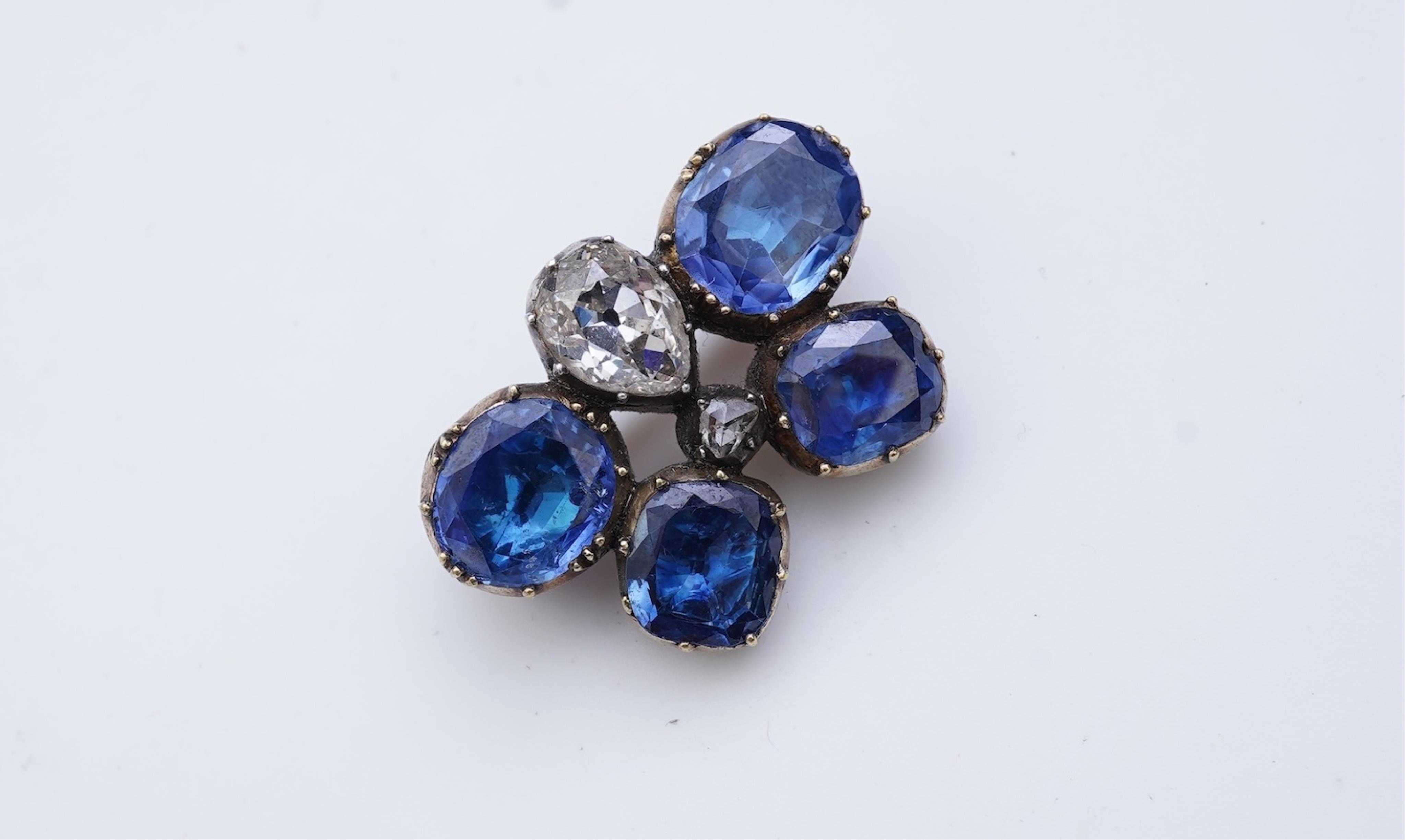An attractive Georgian sapphire and diamond brooch, early 19th century and later